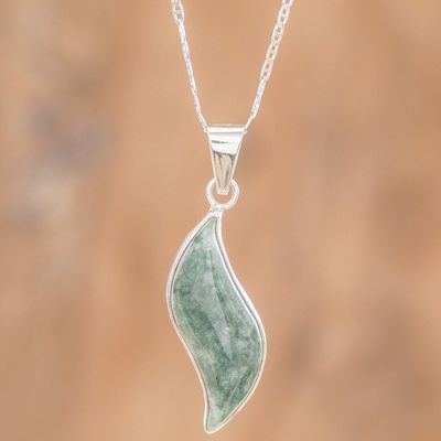 Alternate image for Fair Trade Sterling Silver Jade Pendant Necklace Floating Leaf