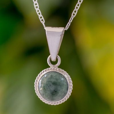Alternate image for Round Jade and 925 Silver Pendant Necklace from Guatemala Mixco Moon