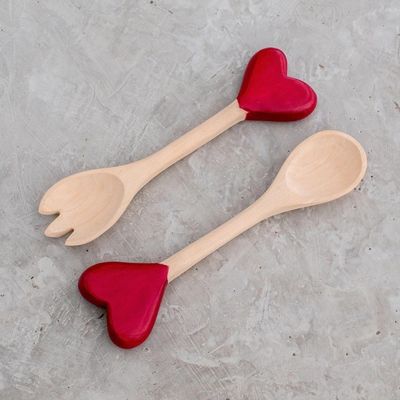 Alternate image for Heart-Themed Wood Serving Utensils from Guatemala Pair Unconditional Love