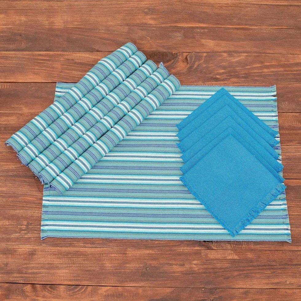 Blue Table Linen Set Set for 6 'Tecpan Tradition'