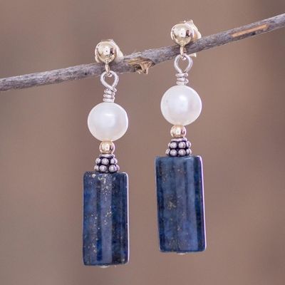 Alternate image for Gold-accented Lapis and Cultured Pearl Earrings Skyward