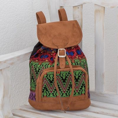 Alternate image for Vibrant Handwoven Cotton Backpack from Guatemala Multicolored Brilliance