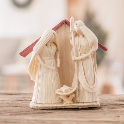 Alternate image for Handcrafted Natural White Natural Fiber Nativity Scene Nativity Love