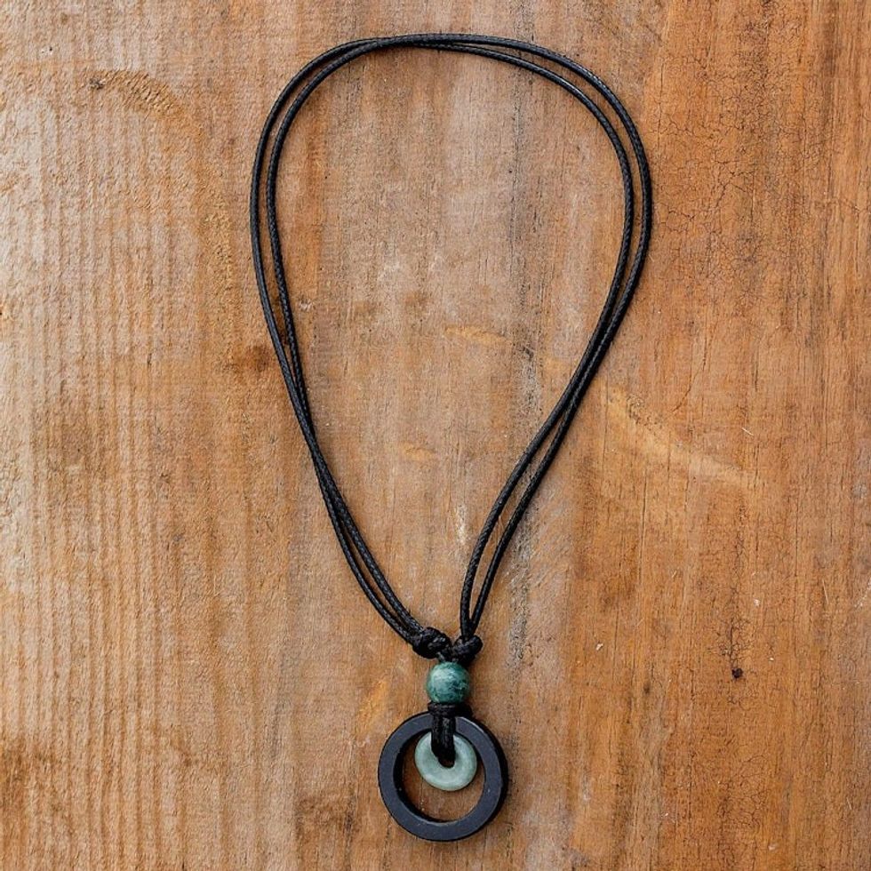 Circular Natural Jade Pendant Necklace from Guatemala 'Ring of Peace'