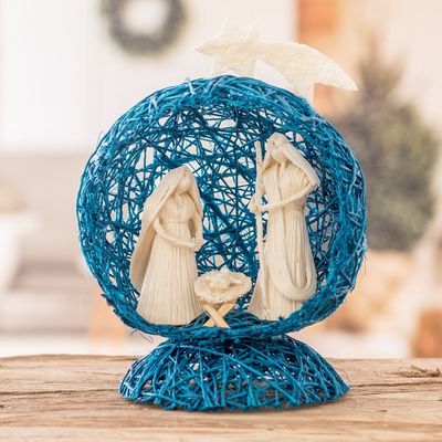 Alternate image for Blue Handcrafted Natural Fiber Nativity Scene with Star Star Nativity in Blue