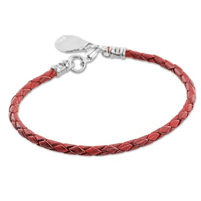 Alternate image for 999 Silver Red Leather Charm Wristband Bracelet Guatemala Walk of Life in Red