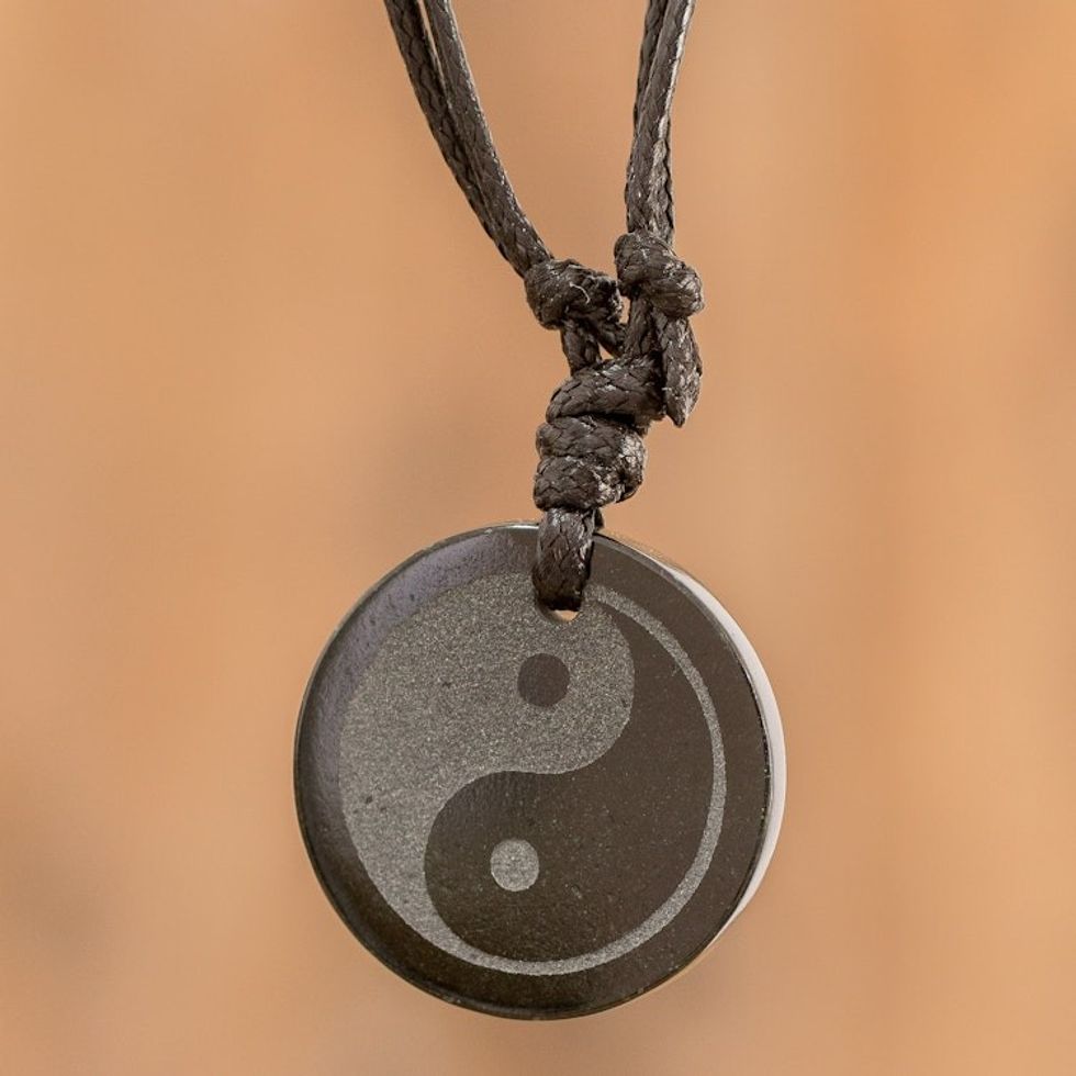 Jade Yin Yang on Black Cotton Necklace Crafted by Hand 'Yin Yang'