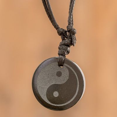 Alternate image for Jade Yin Yang on Black Cotton Necklace Crafted by Hand Yin Yang