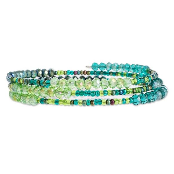 Alternate image for Glass and Crystal Beaded Wrap Bracelet in Green Ocean Siren