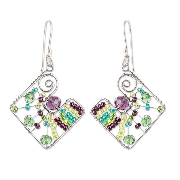 Alternate image for Geometric Vibrant Crystal and Glass Beaded Dangle Earrings Harmonious Light Constellation