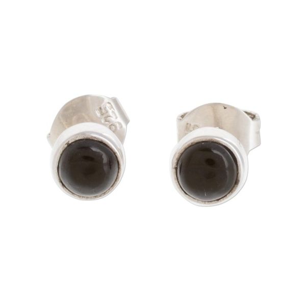 Alternate image for Round Black Jade Stud Earrings from Guatemala Round Delight