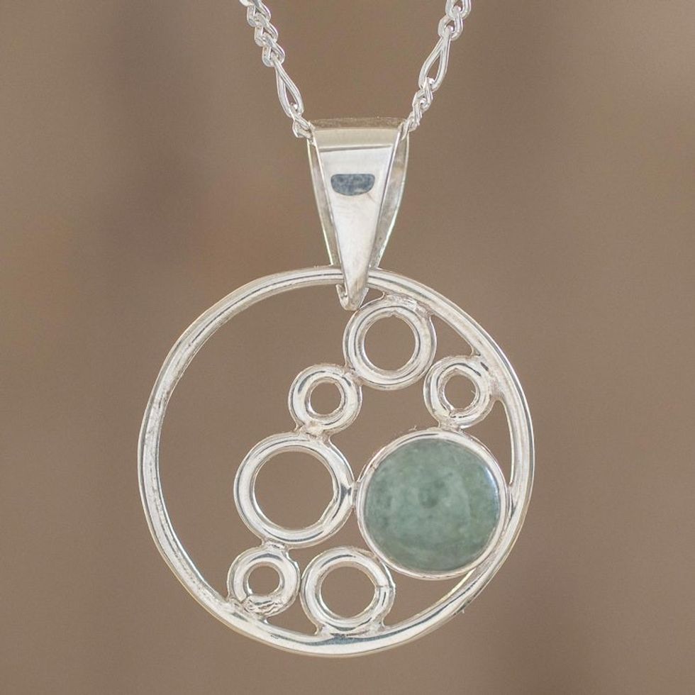 Circle Motif Jade Pendant Necklace from Guatemala 'Form and Color'