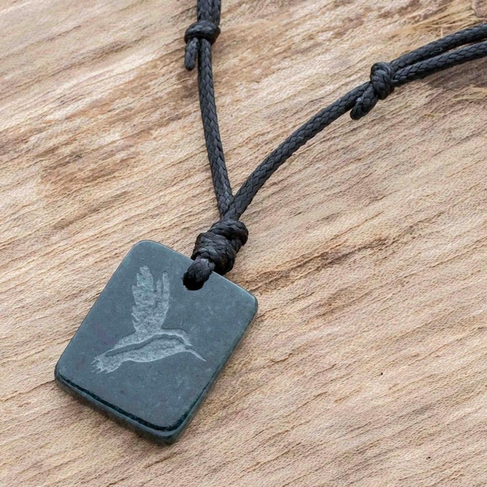 Dark Green Jade Hummingbird Pendant Necklace from Guatemala 'Gliding Hummingbird'
