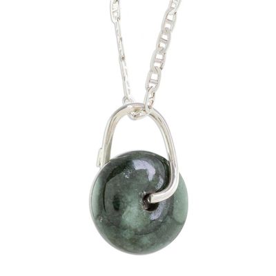 Alternate image for Round Dark Green Jade Pendant Necklace from Guatemala Dark Green Wheel of Fortune