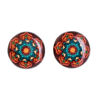 Alternate image for Mandala Colorful Button Earrings with Stainless Steel Posts Mandala Magic
