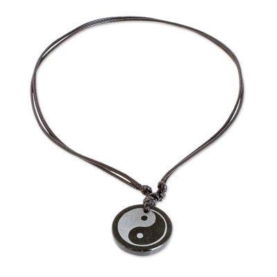 Alternate image for Jade Yin Yang on Black Cotton Necklace Crafted by Hand Yin Yang