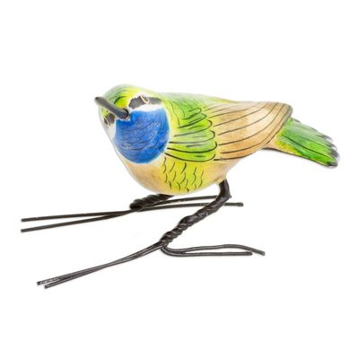 Alternate image for Handcrafted Blue-Throated Hummingbird Ceramic Figurine Blue-Throated Hummingbird