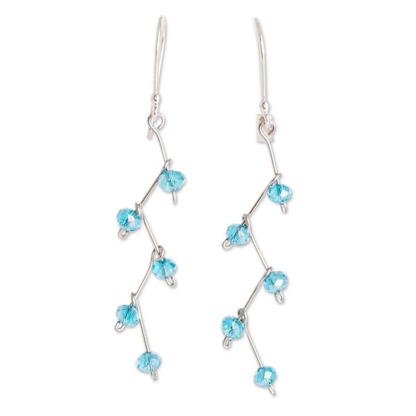 Alternate image for Blue Crystal Dangle Earrings With Sterling Silver Hooks Caribbean Blue Sparkle