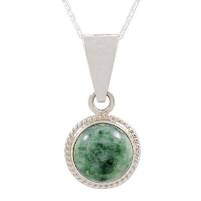 Alternate image for Round Jade and 925 Silver Pendant Necklace from Guatemala Mixco Moon