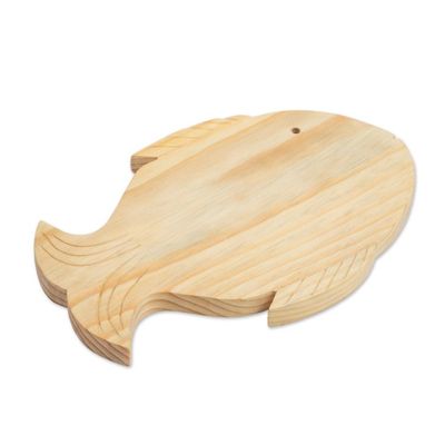 Alternate image for Fair Trade Hand Carved Wood Cutting Board Happy Fish