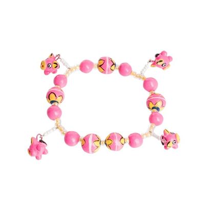 Alternate image for Handcrafted Ceramic Beaded Stretch Bracelet in Pink Little Pink Pigs