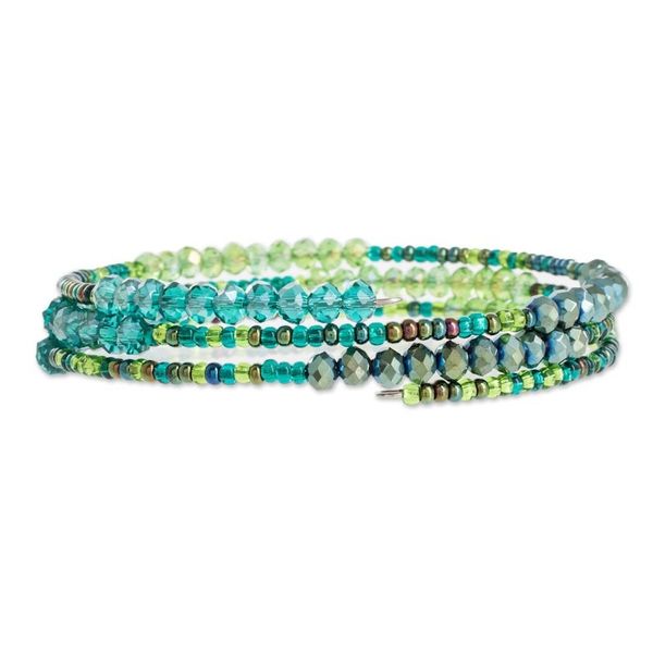 Alternate image for Glass and Crystal Beaded Wrap Bracelet in Green Ocean Siren
