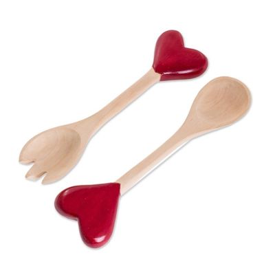 Alternate image for Heart-Themed Wood Serving Utensils from Guatemala Pair Unconditional Love