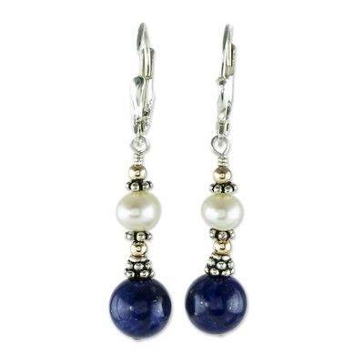 Alternate image for Lapis Lazuli and Cultured Pearl Earrings Blue and White