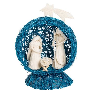 Alternate image for Blue Handcrafted Natural Fiber Nativity Scene with Star Star Nativity in Blue