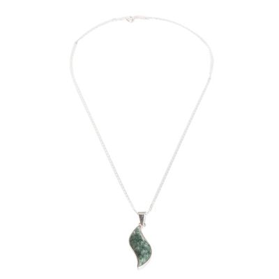 Alternate image for Fair Trade Sterling Silver Jade Pendant Necklace Floating Leaf