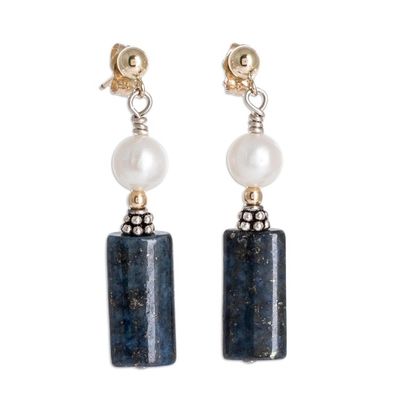 Alternate image for Gold-accented Lapis and Cultured Pearl Earrings Skyward
