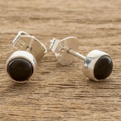 Alternate image for Round Black Jade Stud Earrings from Guatemala Round Delight