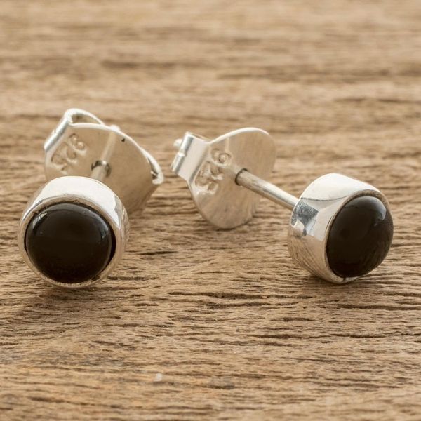 Alternate image for Round Black Jade Stud Earrings from Guatemala Round Delight