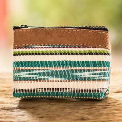 Alternate image for Handwoven Green Cotton Change Purse with Zipper Jocotenango Green