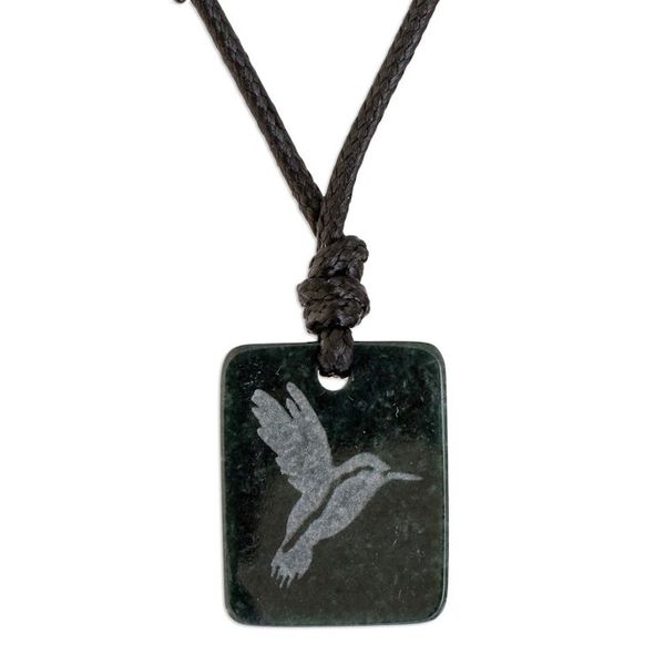 Alternate image for Dark Green Jade Hummingbird Pendant Necklace from Guatemala Gliding Hummingbird