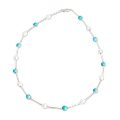Alternate image for Polished Cultured Pearl and Turquoise Beaded Necklace Innocence and Hope