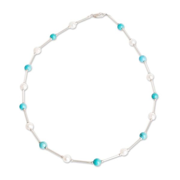 Alternate image for Polished Cultured Pearl and Turquoise Beaded Necklace Innocence and Hope