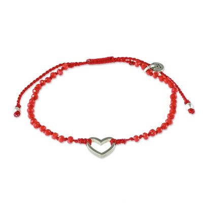 Alternate image for Beaded Red Cord Bracelet with Heart Pendant Love is Everywhere