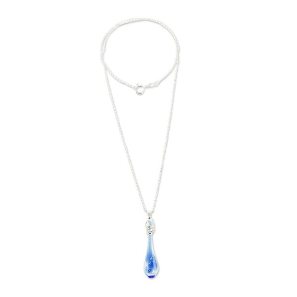Alternate image for Glass Pendant Necklace in Blue from Costa Rica Bubbling Spring