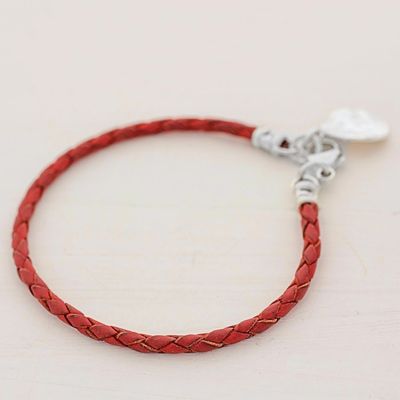 Alternate image for 999 Silver Red Leather Charm Wristband Bracelet Guatemala Walk of Life in Red