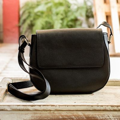 Alternate image for Handcrafted Black Leather Shoulder Bag Timeless Classic