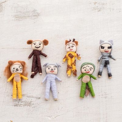 Alternate image for Jungle-Themed Cotton Decorative Worry Dolls Set of 6 Jungle Quitapenas