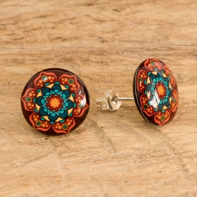 Alternate image for Mandala Colorful Button Earrings with Stainless Steel Posts Mandala Magic