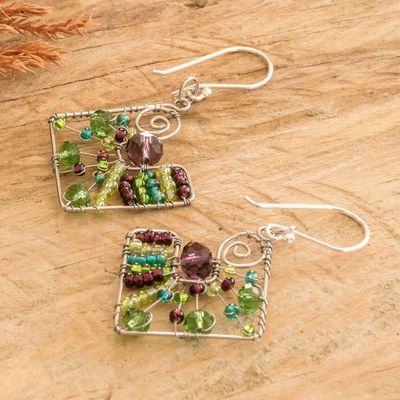 Alternate image for Geometric Vibrant Crystal and Glass Beaded Dangle Earrings Harmonious Light Constellation