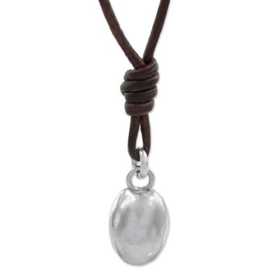 Alternate image for Fine Silver Guatemalan Pendant Necklace with Leather Cord Shimmering Egg