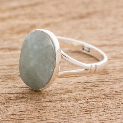 Alternate image for Handcrafted Faceted Jade Oval Sterling Silver Cocktail Ring Facet Fixation