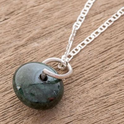 Alternate image for Round Dark Green Jade Pendant Necklace from Guatemala Dark Green Wheel of Fortune