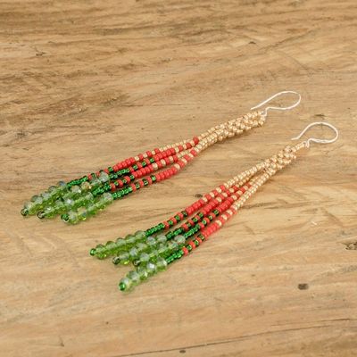 Alternate image for Crystal and Glass Beaded Dangle Earrings with Silver Hooks Christmas Elegance