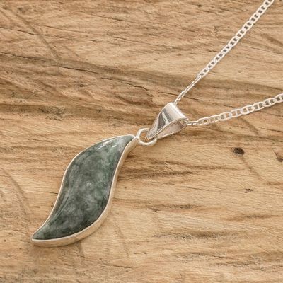 Alternate image for Fair Trade Sterling Silver Jade Pendant Necklace Floating Leaf