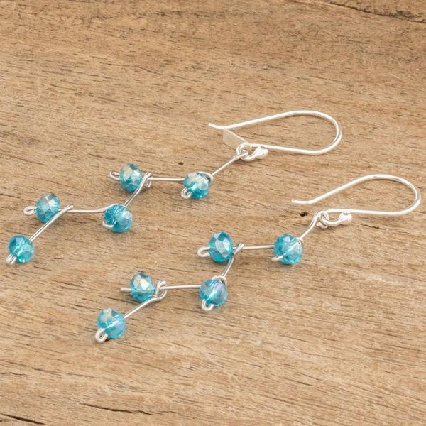Alternate image for Blue Crystal Dangle Earrings With Sterling Silver Hooks Caribbean Blue Sparkle
